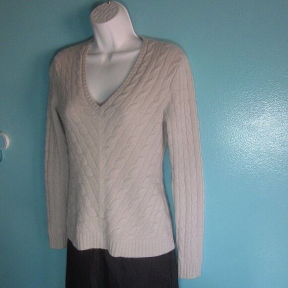 Ralph Lauren Black Label Cabled V-Neck Cashmere Pullover Slim Fit Size S Lt Gray - Picture 1 of 11